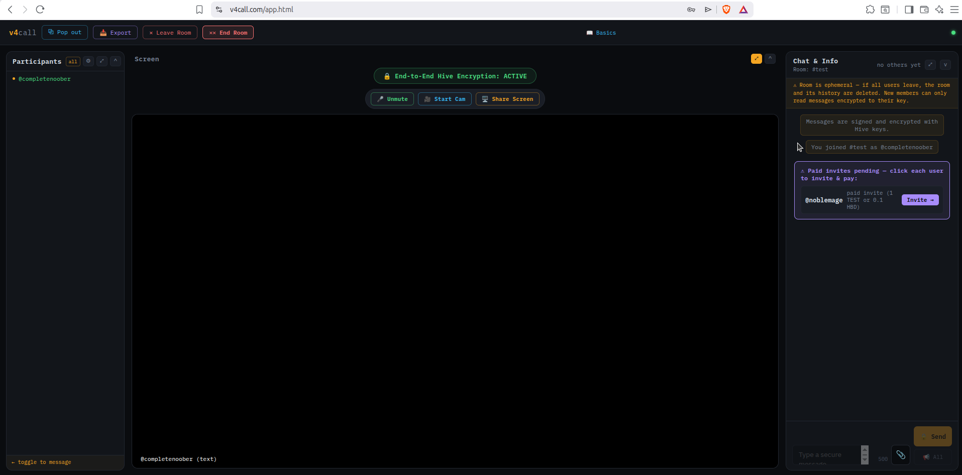Invite button showing the required fee in the chat and info panel