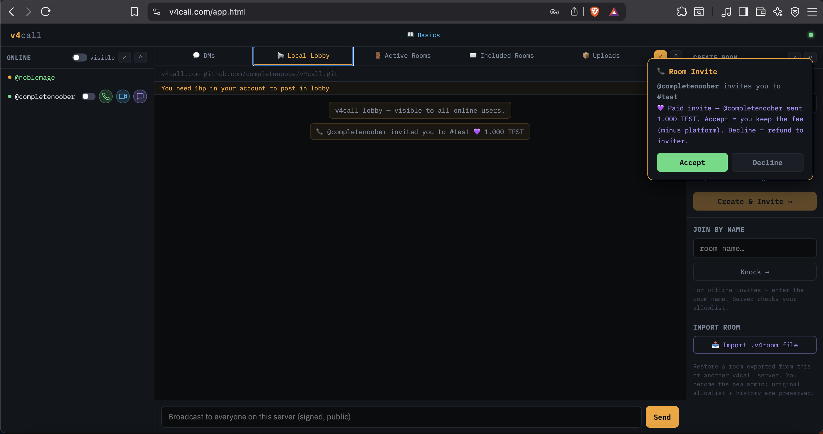 Paid invite popup as seen by the invitee