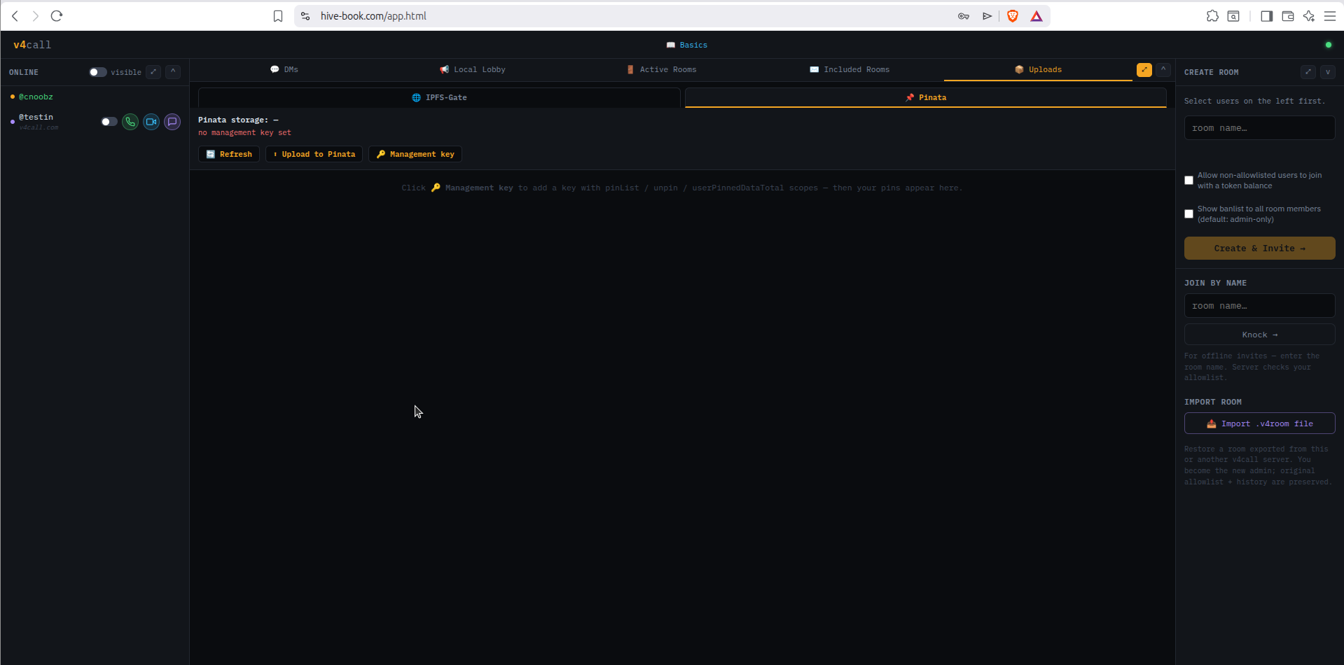 Pinata admin tab before login