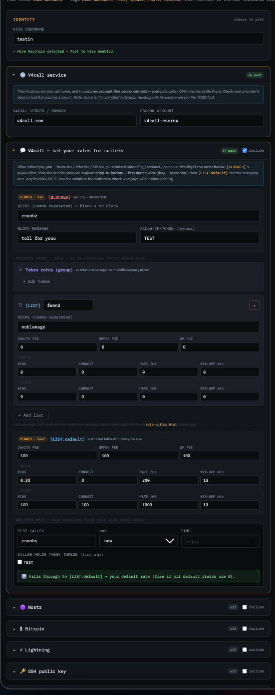 A filled-in user-announce form ready to post
