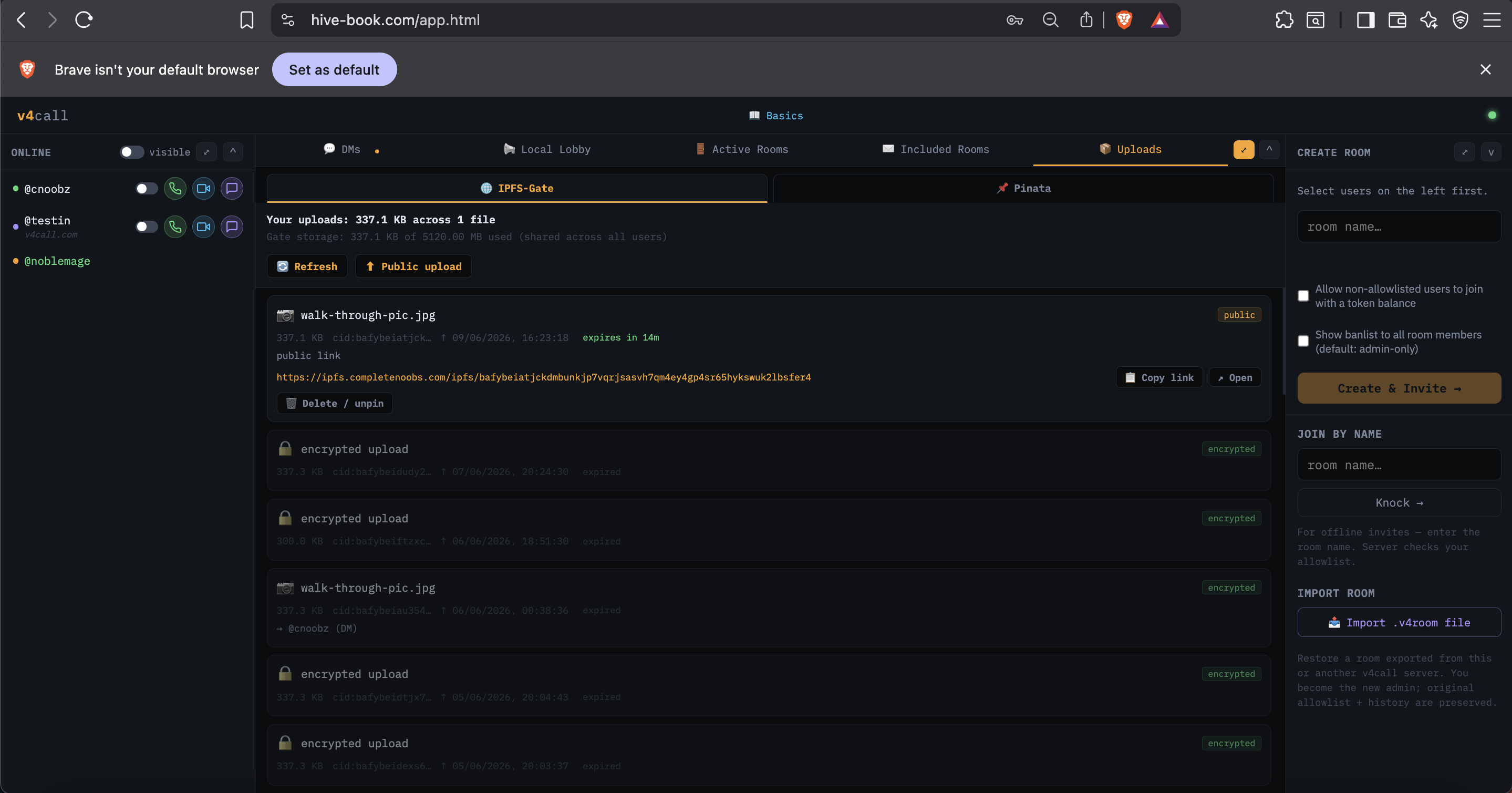 v4call IPFS-Gate management tab